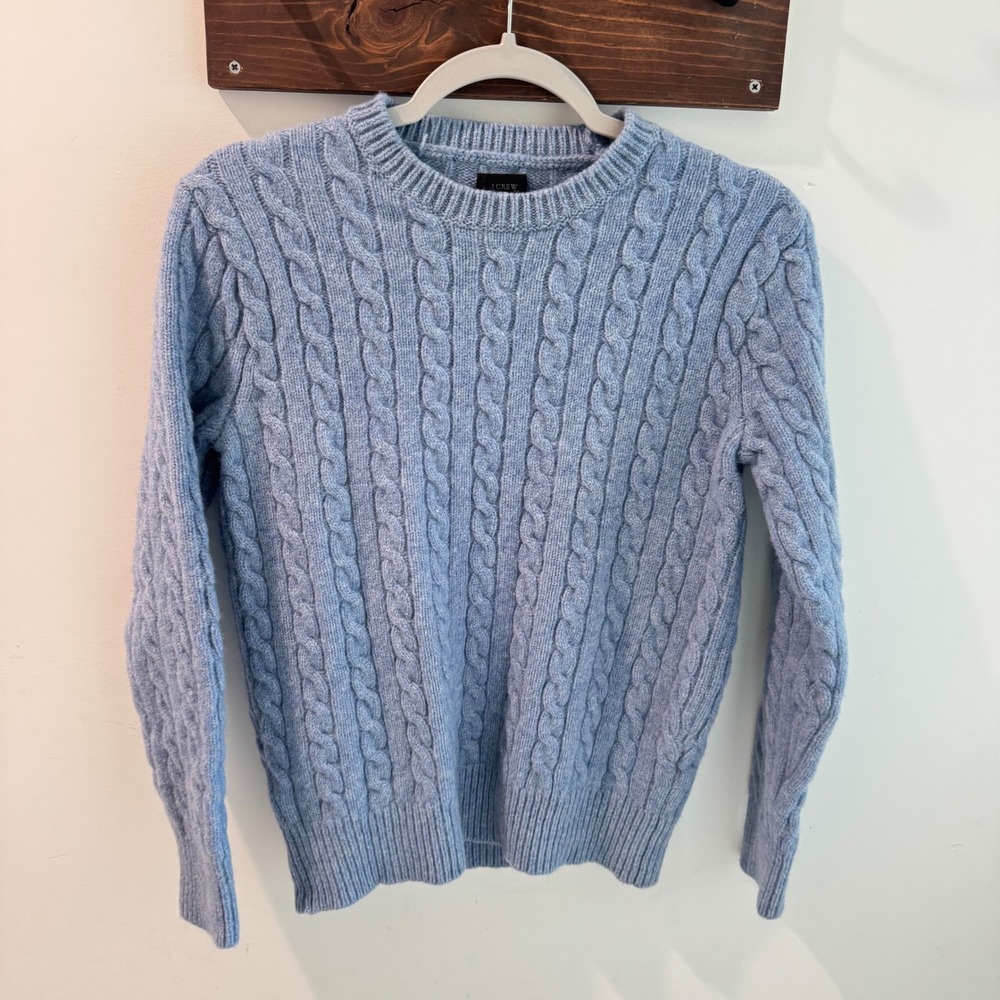 J.Crew Womens Blue 100% Lambswool Cable Knit Crew Neck Sweater Size Small